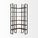 Turner II 37L x 105W x 90H Curved Dark Brown Wood And Black Iron Six Shelving Unit - Default Title