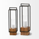 Orionis Large Wood w Black Metal Lantern Candle Holder - Default Title
