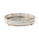 Decatur I 21L x 21W White Wooden Bead Mirrored Bottom Round Tray - Default Title