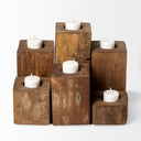 Cassius Light Brown Nine Wood Block Table Candle Holder - Default Title