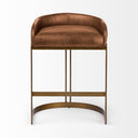 Hollyfield II Brown Leather Seat Gold Metal Base Stool - Default Title