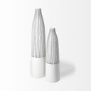Kira I Small White Pinstripe Ceramic Vase - Default Title