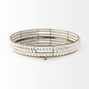 Decatur I 21L x 21W White Wooden Bead Mirrored Bottom Round Tray - Default Title