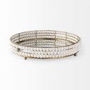 Decatur I 21L x 21W White Wooden Bead Mirrored Bottom Round Tray - Default Title