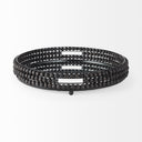 Decatur II 21L x 21W Black Wooden Bead Mirrored Bottom Round Tray - Default Title
