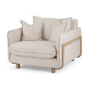 Roy II Beige Upholstered and Brown Wood Frame Arm Chair - Default Title
