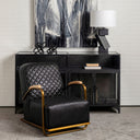 Horace I Black Leather Diamond Pattern wGold Iron Frame Accent Chair - Default Title