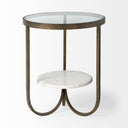 Reinhardt II 20 Round Glass Top Metal and Marble Detail EndSide Table - Default Title