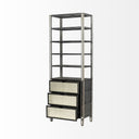 Sunnyvale 32L x 18W x 90H Dark Brown Solid Wood and Mirrored Glass Four Shelf Shelving Unit - Default Title