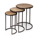 Glover Set of 3 20L x 20W Brown Wood Round Top WMetal Nesting Accent Tables - Default Title