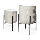 Mabel Set of Two 154 x 248 Eggshell Metal Top W Black Iron Base Plant Stands - Default Title