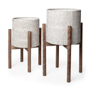 Groot Set of Two 118 x 23 Eggshell Ceramic Wooden Base Plant Stands - Default Title