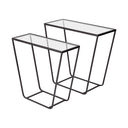 Arya Set of 2 24L x 10W Black Rectangular Glass Top Iron Frame Accent Table - Default Title