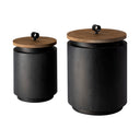 Cyril Set of 2 Gray Metal W Brown Wood Lids Jars - Default Title