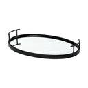 Ansel 20L x 14W Black Metal Mirrored Bottom Oval Serving Tray - Default Title