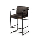 Stamford 36 Total Height Black Leather Seat w Wood Back Metal Frame Counter Stool - Default Title
