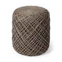 Allium Dark Brown Handwoven Wool Cylindrical Pouf - Default Title