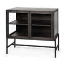 Arelius 36L x 18W Black-Brown Wood Black Metal Base w 2 Glass Doors Accent Cabinet - Default Title
