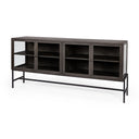 Arelius 70L x 1875W x 32H Black-Brown Wood Black Metal Base w 4 Glass Cabinet Doors Sideboard - Default Title