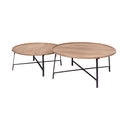Helios Set of 2 Brown Solid Wood Top Black Metal Base Nesting Coffee Tables - Default Title