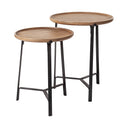Helios III 20L x 24H Set of Two Round Brown Solid Wood Iron Base Nesting EndSide Tables - Default Title