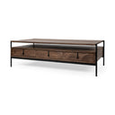 Glenn II 54x30 Dark Brown Wood w Black Iron Frame Rectangle 3 Drawers Coffee Table - Default Title