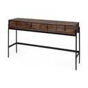 Glenn III 56L x 14W Dark Brown Wood w Black Iron Frame 4 Drawer Console Table - Default Title