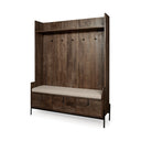 Glenn V 56L x 17W Dark Brown Wood w Cream Fabric Seat 3 Drawers Hall Tree - Default Title