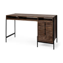 Glenn VII 56L x 22W Dark Brown Wood w Black Iron Frame 3 Drawer Office Desk - Default Title