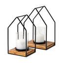Leopold Set of Two Black Metal Wooden Base Table Candle Holders - Default Title