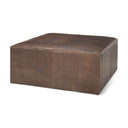 Minara 36 Square Brown Leather Wrapped wWood Base Ottoman - Default Title