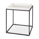 Nathan II 18 x 20 Square Top White Marble and Black Metal EndSide Table - Default Title