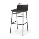 Kavalan 375 Total Height Ebony Leather Seat Black Metal Frame Bar Stool - Default Title