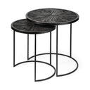 Chakra 197 Set of Two Round Dark Wood Top Black Frame Accent Tables - Default Title
