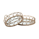 Leona Set of 2 Natural Wicker Woven Mirrored Base Nesting Trays - Default Title