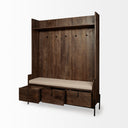 Glenn V 56L x 17W Dark Brown Wood w Cream Fabric Seat 3 Drawers Hall Tree - Default Title