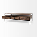 Glenn II 54x30 Dark Brown Wood w Black Iron Frame Rectangle 3 Drawers Coffee Table - Default Title