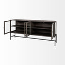 Arelius 70L x 1875W x 32H Black-Brown Wood Black Metal Base w 4 Glass Cabinet Doors Sideboard - Default Title