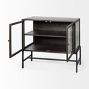 Arelius 36L x 18W Black-Brown Wood Black Metal Base w 2 Glass Doors Accent Cabinet - Default Title