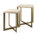 Faye Set of 2 19L x 19W x 26H Beige Finished Wood W Gold Metal Base Accent Tables - Default Title