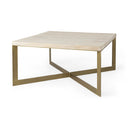 Faye 34L x 34W x 17H Beige Finished Wood WGold Metal Base Square Coffee Table - Default Title