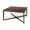 Faye 34L x 34W x 17H Medium Brown Wood WAntique Nickel Metal Base Square Coffee Table - Default Title