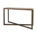 Faye 50L x 15W x 30H Medium Brown Wood WAntique Nickel Metal Base Console Table - Default Title