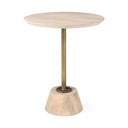 Maxwell 20 Round Light Brown Wood w Gold Metal Pedestal Side Table - Default Title