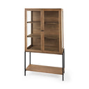 Arelius 36L x 1875W x 63H Light Brown Wood W Black Metal Base Display Cabinet - Default Title