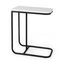 Kyra 120L x 200W x 230H White Marble Top WBlack Iron Frame C-Shaped End and Side Table - Default Title