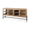 Arelius 70L x 1875W x 32H Light Brown Wood Black Metal Base w 4 Glass Cabinet Doors Sideboard - Default Title