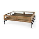 Arelius 42 Square Glass-Top Light Brown w Black Metal Base Display Coffee Table - Default Title
