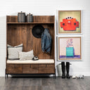 Glenn V 56L x 17W Dark Brown Wood w Cream Fabric Seat 3 Drawers Hall Tree - Default Title