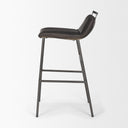 Kavalan 375 Total Height Ebony Leather Seat Black Metal Frame Bar Stool - Default Title